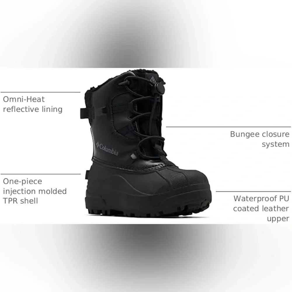 NWT Columbia Youth Bugaboot Celsius Insulated Waterproof Snow Boot, Blk/Graphite